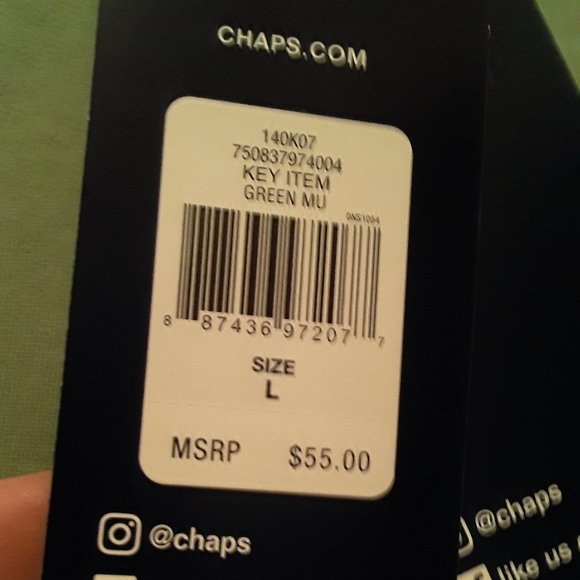 Chaps Mens Green long sleeve pullover top size Large NWT cotton blend - Picture 3 of 9